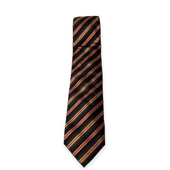 Dona Dona Men’s 100% Silk Tie Black & Orange - Picture 1 of 4